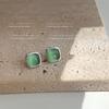 Brincos Geométricos Quadrados de Vidro Verde Olho de Gato Simples Pequeno Temperamento All-match High-end Sense Branco Brincos Brincos