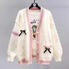 Cardigan de Tricô com Laço e Ponto Trançado Estilo Preguiçoso Novo Outono/Inverno 2026 Estilo Japonês Casaco Suéter Solto para Mulheres