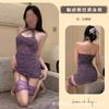 Media Azúcar Gravedad Original Nuevo Estilo Chino Morado Halter con Almohadillas en el Pecho Cheongsam Encaje de Pura Pasión Sexy Ajustado al Cuerpo Envoltorio para la Cadera 1058