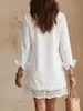 2026 Nueva Camisa de Manga Larga Casual de Moda Irregular con Encaje Hueco Estilo Europeo y Americano Amazon Tk Design
