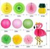 Colgante de bola de panal de abeja de papel con flamenco LUAU de verano para fiesta en la playa