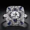 Anillo de Zafiro para Mujer Joyería de Alta Calidad Europea y Americana Anillo de Compromiso Electrochapado Dorado Blanco Joyería de Gama Alta Regalo