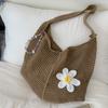 Bolsa de Tricô para Mulheres 2026 Novo Estilo Coreano Bolsa de Ombro Único Tote Style Preguiçoso Tricô Flor Vazada Bolsa de Praia