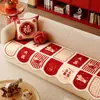 Cojín de Sofá de Año Nuevo Decoración Festiva Ambientación Invierno Felpa Rojo Cuadros Festivos Funda de Sofá Manta