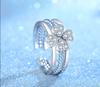 Anel Trevo de Quatro Folhas Cravejado de Diamantes Anel de Dedo Empilhável de Combinação Três em Um Feminino Estilo Mori Flor Fresca Anel de Dedo Aberto