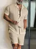 Moda Transfronteriza Temu Casual para Hombre Nuevo Conjunto de Dos Piezas Camisa de Manga Corta con Cuello Campana Estampado 3D y Pantalones Cortos Cómodo