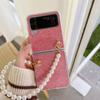 Para Samsung ZFlip4 capa de telefone Pearl mão corrente urso tela dobrável flip4 glitter capa protetora