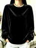 Roupas Femininas Outono/Inverno 2026 UE Estação Independente Amazon Camiseta Casual de Veludo com Gola Redonda e Manga Longa para Mulheres
