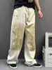 Jeans blancos de pierna ancha, diseño original de verano, estilo americano, unisex, pintados a mano con efectos de salpicaduras, aspecto desgastado y sucio, modernos