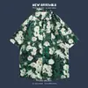 Camisa havaiana floral de manga curta, estilo retrô vetiver de Hong Kong, versão coreana da camisa da moda e estilosa para homens e mulheres, top para casal