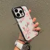 Capa Transparente Dupla Face para iPhone 15 Pro Max Flor de Magnólia Rosa Suave Capa de Celular Floral Menina da Primavera