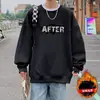 Moletom Preto e Branco de Gola Careca em Fleece Pesado Tendência Ins Moda Versátil Casual Marca Tendência Estilo Coreano Moletom de Gola Careca com Ombro Caído