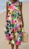 Vestido sin mangas de estilo étnico con bloques de color geométricos para mujer, vestido tipo tank de algodón y lino de verano, holgado, de longitud media