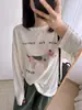 Camiseta casual e divertida para mulheres, com estampa de cachorro de desenho animado que rejuvenesce, gola redonda, fina, soltinha, comprimento médio, manga longa, proteção solar, para primavera-verão