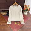 Novedad Otoño Temprano 2025 Estilo Chino Nacional Bordado en Puños Color Sólido Camiseta Interior Amigable con la Piel Versátil Cómoda para Mujer