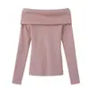 Estilo francés suave top de un solo hombro liso de color suave para mujer otoño nuevo temperamento de deseo puro suéter de punto off-the-shoulder blanco