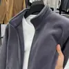 Sudadera de forro polar para hombre con cuello alto, chaqueta cárdigan con cremallera, ropa de otoño e invierno para hombre, chaqueta de forro polar gruesa y cálida de color liso