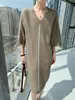 Suéter de Visão Simples Outono e Inverno Slim Fit Gola Redonda Manga Média Comprimento Médio Vestido Tricô Feminino Gola Suéter Emagrecimento Novo