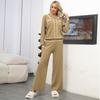 Bens Europeus 2025 Outono e Inverno Exportação Gola Polo Manga Longa Solto Casual Calça de Pernas Largas Conjunto de Duas Peças Tricotado para Mulheres