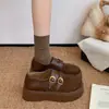Mocasines Retro Estilo Británico Doble Hebilla Suela Gruesa para Mujer 2026 Otoño Nuevo Versátil Punta Dividida Mary Jane Zapatos Pequeños de Piel