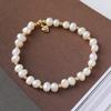 Pulsera de perlas barrocas de agua dulce para mujer diseño ins estilo frío pulsera para novias hermanas oro real de 18K