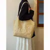 Bolso de mano tejido estilo rústico para mujer, bolsa de paja de verano con gran capacidad y bordado de letras, adecuado para ir al trabajo, de hombro y de mano