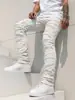 Hme Jeans Masculino Europeu e Americano Transfronteiriço Tendência High Street Stretch Patchwork Resistente Personalizado Slim Reto Calças Longas