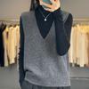 Suéter sin costuras de una sola pieza 100% lana pura para mujer, chaleco sin mangas de cuello en V, nuevo chaleco de color puro para otoño e invierno, tirantes