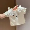 Camiseta de Manga Corta con Orejas de Conejo Tridimensionales para Niños y Niñas, Top de Algodón Lindo de Dibujos Animados para Verano
