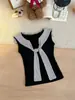 6267 Shawl Rayado Estilo Chica Hot Azul Marino Chaleco sin Mangas Falso de Dos Piezas con Almohadillas en el Pecho Ajustado Versátil Top para Mujer