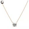 Collar con Colgante de Cadena para Clavícula de Mujer con Moissanita Blanca Chapado en Oro de 18K, Clásico de Cuatro Garras, Diamante Simulado de 2 Quilates, Estilo Chanel