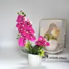 2 Tenedores, 12 Flores Artificiales, Plantas de Maceta Phalaenopsis, Película de Tacto Real, Flores Falsas, Rayas Verticales, Bonsái, Decoración de Boda, Adornos de Plantas Verdes