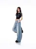 Jeans Americano Retrô de Perna Larga para Mulheres, Novo Design de Cintura Alta para o Inverno de 2025, Calças Reta Soltas Estilo Scimitar