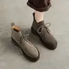 Botas de tornozelo com cadarço super confortáveis para mulheres 2026 Outono botas simples salto grosso sola grossa e botas de tornozelo estilo britânico retrô botas Martin