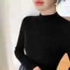 Nuevo suéter de cachemira para mujer de otoño e invierno, cuello medio alto, color liso, corte ajustado, grosor medio, camiseta básica de punto adelgazante
