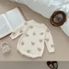Macacão de tricô 100% algodão puro para bebê menina, com flor 3D, manga longa, macio e hipoalergênico, para casa e passeios, roupa para engatinhar