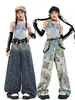 Roupas de Hip-Hop e Jazz para Meninas Verão Mostrando o Umbigo Macacão Jeans com Alças Roupas da Moda para Passarela Roupas de Jazz
