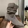 Botines retro de punta estilo europeo para mujer, colección otoño 2026, botines de gamuza a media pantorrilla, botas vaqueras occidentales versátiles y elegantes