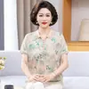 Estilo Novo de Verão Blusa de Manga Curta de Seda de Gelo para Mães Estilo Lapela Moda Respirável dos Anos 50 para Mulheres de Meia-Idade e Idosas