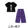 Conjunto de Top Corto Negro para Niñas de Jazz y Pantalones con Múltiples Bolsillos Atuendo Elegante de Jazz para Competencia en Escenario de Niñas