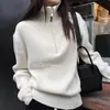 Suéter de gola alta com zíper parcial para mulheres, novo design outono/inverno, estiloso e jovial, top interno de malha cinza, tamanho único