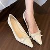 ¡Cena Ligera por la Noche! Elegantes Tacones de Aguja Blanco Crudo para Mujer, Nuevos Zapatos de Salón Franceses Estilo Lazo Puntiagudos Poco Profundos 2026