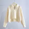 Tricô Folgado Gola Polo Estilo Coreano 2026 Outono/Inverno Novo Moda Solta Cor Sólida Tricô Trançado Suéter Feminino