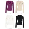 Camiseta Básica Morada de Cuello en V Profundo para Mujer, Nuevo Estilo Primavera 2026, Top de Punto Ajustado de Manga Larga, Top Picante Estilo Americano Puro Deseo