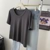Camiseta de Algodón con Hilo Cuello en U Clavícula Peso Alto Manga Corta Básica Versátil Adelgazante Manga Corta Camiseta Base Primavera y Verano Nuevo 2023