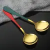 Colher de Aço Inoxidável Subnet Vermelha Ao Vivo Dourada Redonda Colher Doméstica Cabo Longo Sopa Colher de Jantar Colher de Arroz Infantil Pintura de Titânio