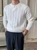 Tricô Estilo Preguiçoso Coreano com Gola Henry para Homens, Temporada de Primavera e Outono, Tricô de Tranças Tridimensional, Suéter Macio e Liso de Manga Longa para Homens