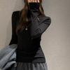 Camiseta de punto de cuello alto medio con manga larga para mujer en Otoño e Invierno, color liso, casual, versátil, para llevar como capa base o por fuera, top con hombro derecho expuesto