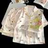 Pijamas de Seda de Hielo para Niños, Estilo Delgado de Verano, Lindo Conjunto de Manga Corta con Dibujos Animados para Niñas, Adecuado para Niñas Mayores, Ropa para el Hogar con Aire Acondicionado