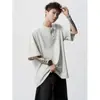 Camiseta de Diseño de Nicho con Media Cremallera para Hombre Cleanfit Estilo Americano High Street Estudiante Cuello Henry de Manga Corta Marca de Tendencia Manga Corta